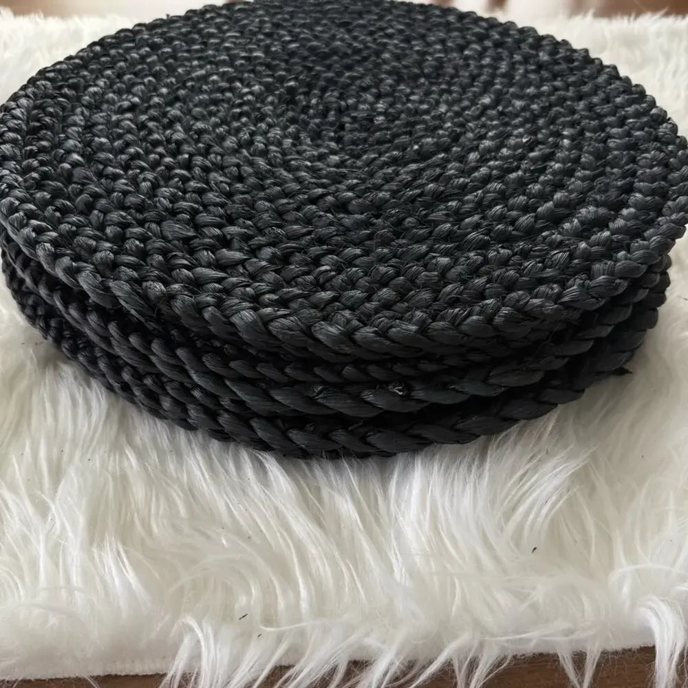 Unbranded Set of 8 Natural Jute Round Black Color Hand Braided Placemats Charger
